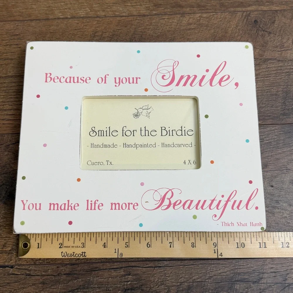 Handpainted wood 4x6‎ Picture Frame Smile for the Birdie Handmade